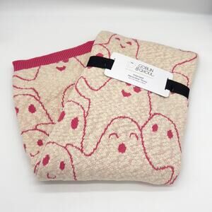 Goblin & Ghoul Hot Pink Ghost Knit Throw Blanket Halloween Stacked Sketch Ghosts